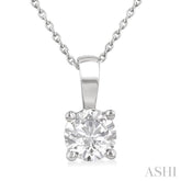 1 Ctw Prong Set Round Cut Diamond Solitaire Pendant With Chain in 14K White Gold
